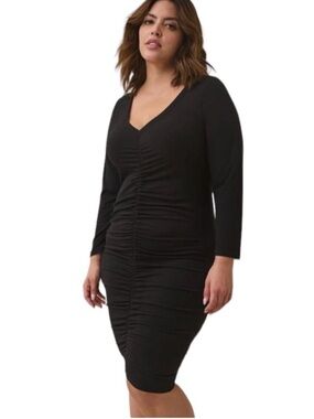 Torrid  Black V- neck Jersey RuchedBodycon Dress Sz 2